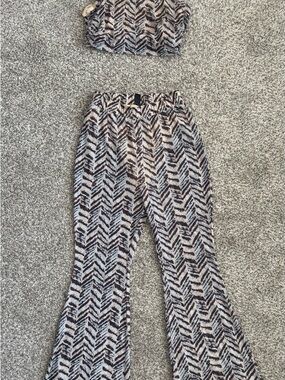 Windsor Y2K Zebra Print Matching Set | Sheer Stretch Top & Flowy Pants M